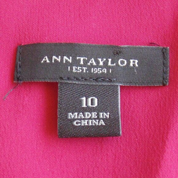 ANN TAYLOR Silk Dress, 10, Pink/Red, Ruffle neck, Sleeveless, Sash belt - Picture 10 of 13